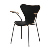 Fritz Hansen - 3207 stol med armlæn, naturfiner og forsidepolstret i Grace læder - Valnød - Sort læder - Warm Graphite stel - Jacobsen Plus