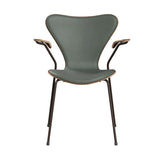 Fritz Hansen - 3207 stol med armlæn, naturfiner og forsidepolstret i Grace læder - Valnød - Concrete Grey læder - Brown Bronze stel - Jacobsen Plus