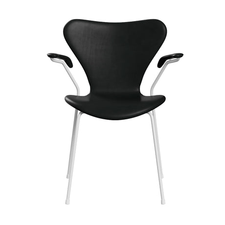 Fritz Hansen - 3207 stol med armlæn, fuldpolstret i Grace læder - Sort læder - Krom stel - Jacobsen Plus