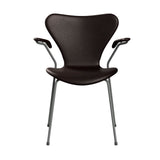 Fritz Hansen - 3207 stol med armlæn, fuldpolstret i Grace læder - Dark Brown læder - Silver Grey stel - Jacobsen Plus