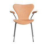 Fritz Hansen - 3207 stol med armlæn, fuldpolstret i Natur læder - Silver Grey stel - Jacobsen Plus