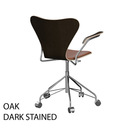 Fritz Hansen - 3217 kontorstol med armlæn, naturfiner og forsidepolstret i Grace læder - Bøg - Sort læder - Krom stel - Jacobsen Plus