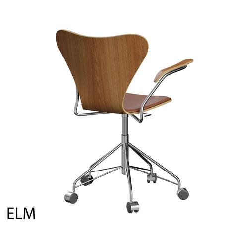 Fritz Hansen - 3217 kontorstol med armlæn, naturfiner og forsidepolstret i Grace læder - Bøg - Sort læder - Krom stel - Jacobsen Plus