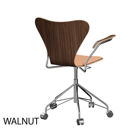 Fritz Hansen - 3217 kontorstol med armlæn, naturfiner og forsidepolstret i Natur læder - Bøg - Krom stel - Jacobsen Plus