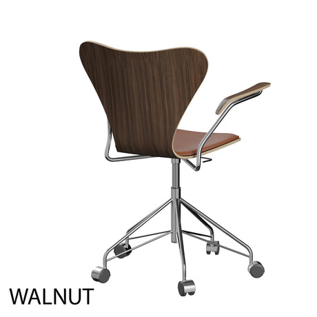 Fritz Hansen - 3217 kontorstol med armlæn, naturfiner og forsidepolstret i Grace læder - Bøg - Sort læder - Krom stel - Jacobsen Plus