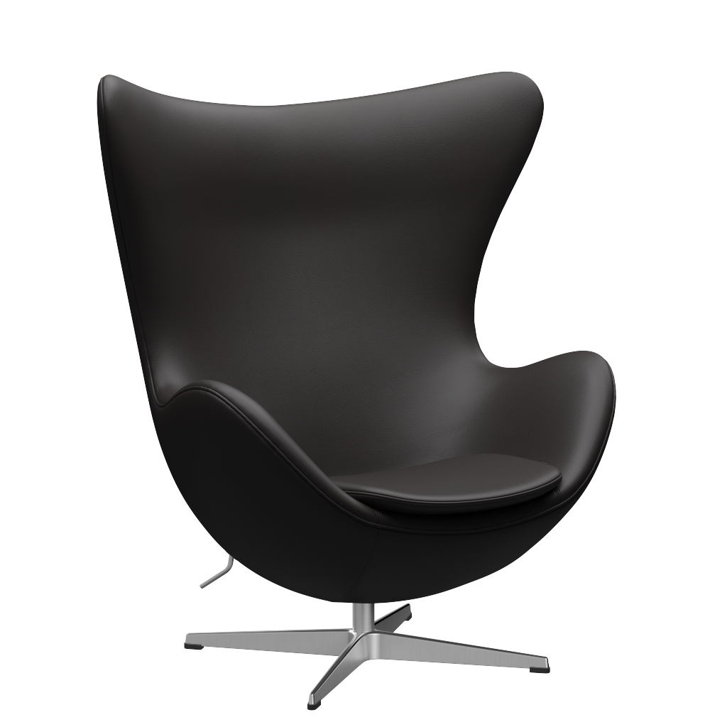 3316 Ægget loungestol, stel i børstet aluminium af Arne Jacobsen - Aura læder - Black Brown - Jacobsen Plus