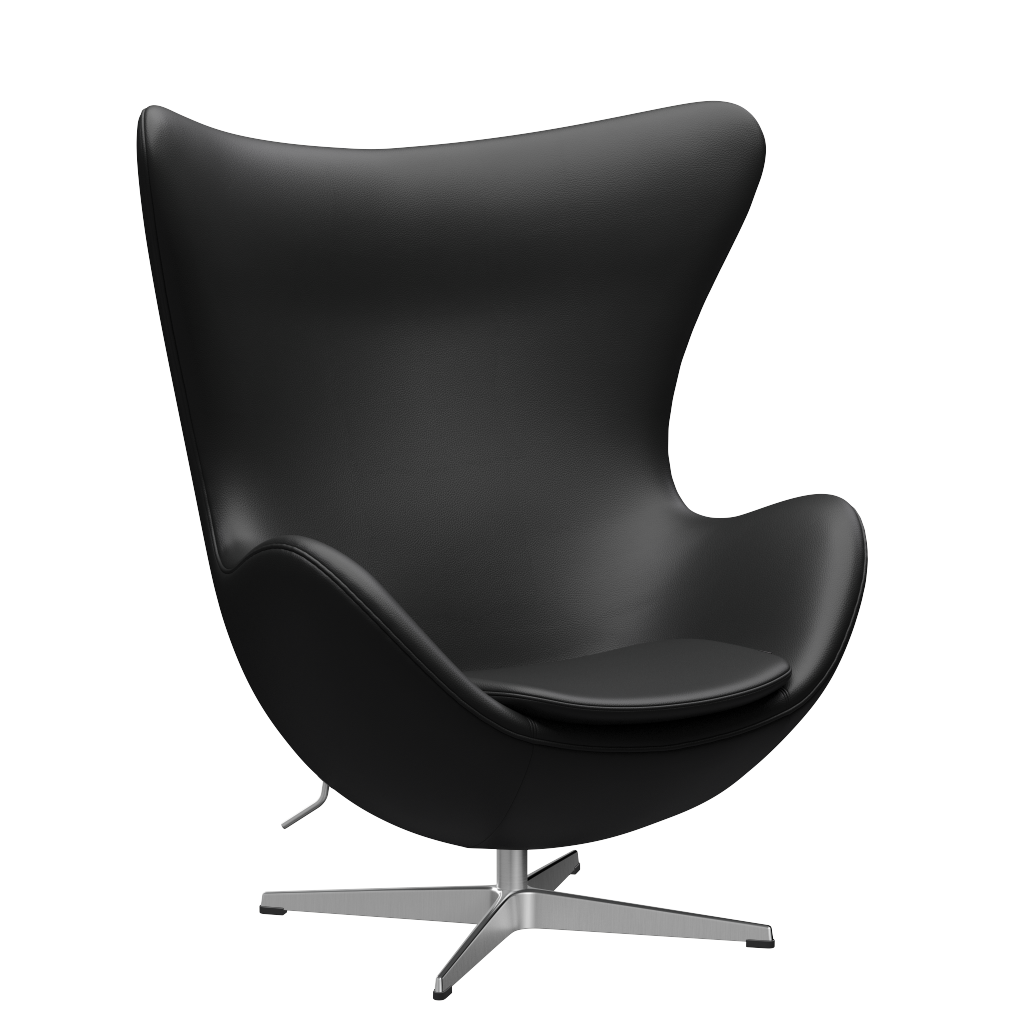 3316 Ægget loungestol, stel i børstet aluminium af Arne Jacobsen - Aura læder - Black - Jacobsen Plus