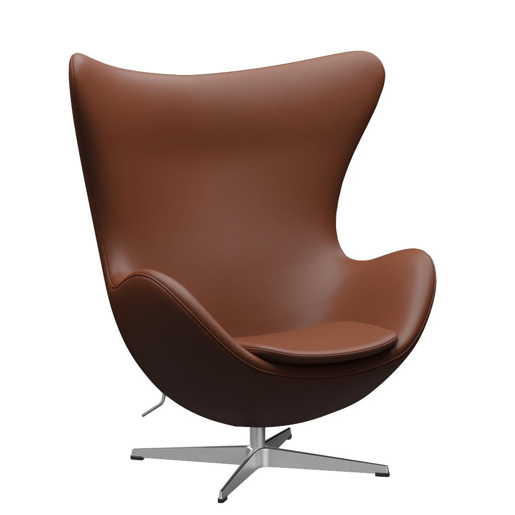 3316 Ægget loungestol, stel i børstet aluminium af Arne Jacobsen - Aura læder - Cognac - Jacobsen Plus