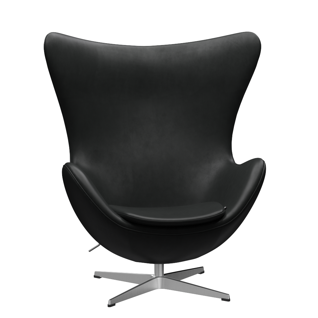 3316 Ægget loungestol, stel i børstet aluminium af Arne Jacobsen - Grace læder - Black - Jacobsen Plus