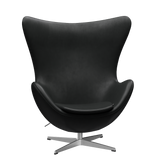 3316 Ægget loungestol, stel i børstet aluminium af Arne Jacobsen - Grace læder - Black - Jacobsen Plus