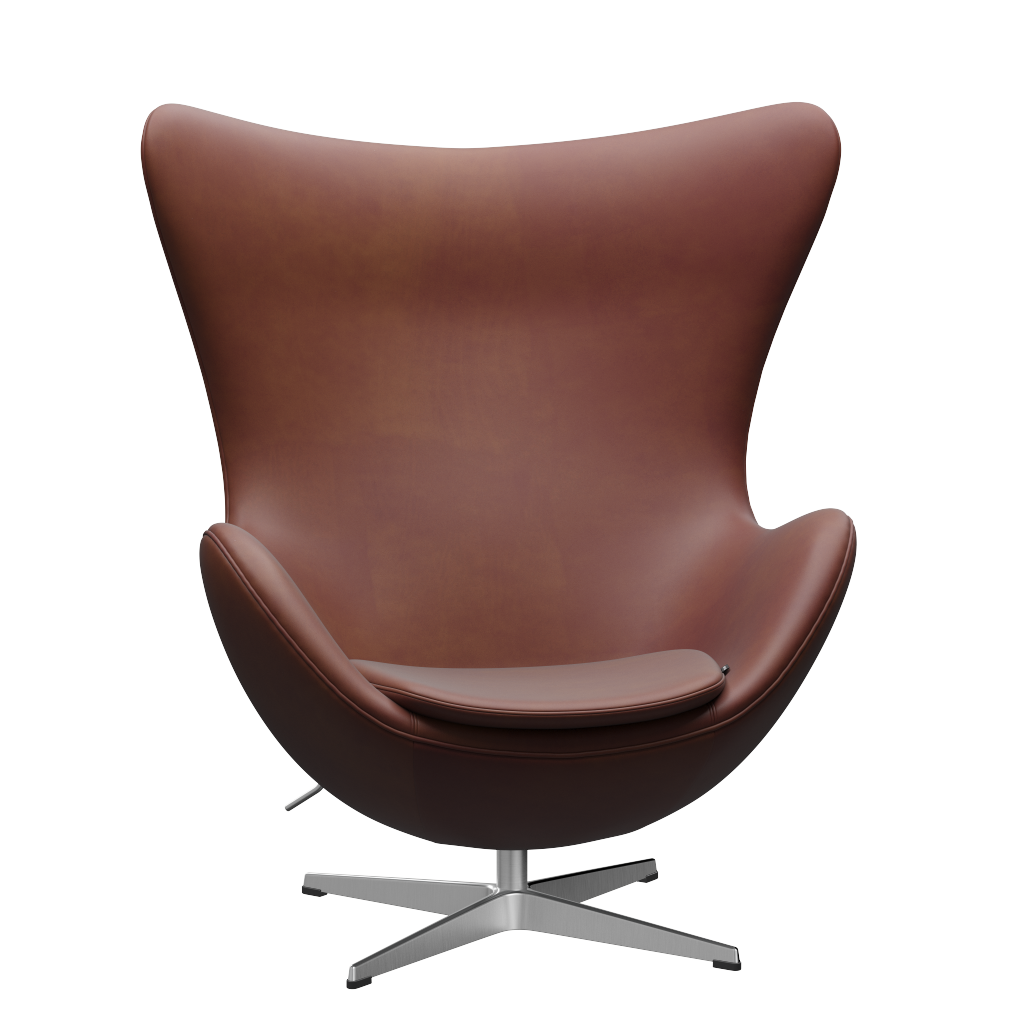 3316 Ægget loungestol, stel i børstet aluminium af Arne Jacobsen - Grace læder - Chestnut - Jacobsen Plus