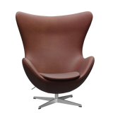 3316 Ægget loungestol, stel i børstet aluminium af Arne Jacobsen - Grace læder - Chestnut - Jacobsen Plus