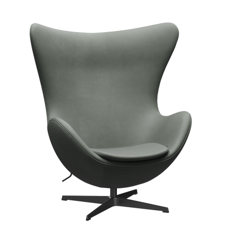 3316 Ægget loungestol, stel i sort af Arne Jacobsen - Grace læder - Concrete Grey - Jacobsen Plus