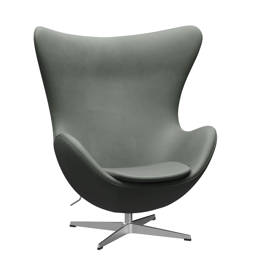 3316 Ægget loungestol, stel i børstet aluminium af Arne Jacobsen - Grace læder - Concrete Grey - Jacobsen Plus