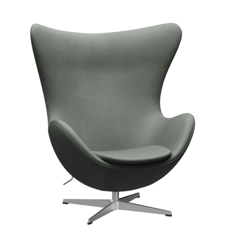 3316 Ægget loungestol, stel i børstet aluminium af Arne Jacobsen - Grace læder - Concrete Grey - Jacobsen Plus