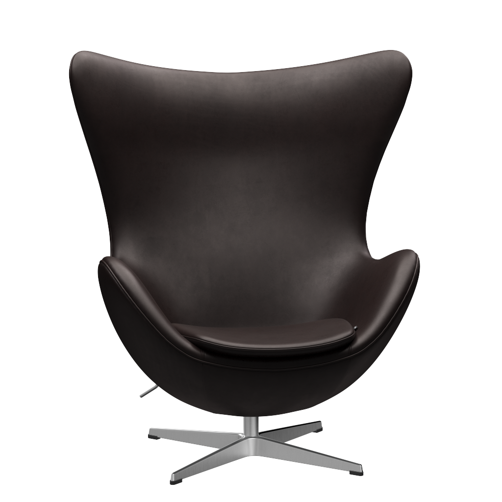 3316 Ægget loungestol, stel i børstet aluminium af Arne Jacobsen - Grace læder - Dark Brown - Jacobsen Plus