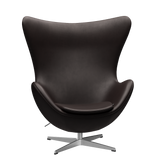 3316 Ægget loungestol, stel i børstet aluminium af Arne Jacobsen - Grace læder - Dark Brown - Jacobsen Plus
