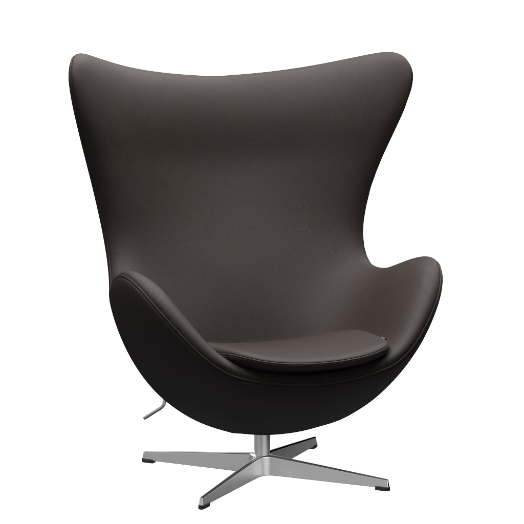 3316 Ægget loungestol, stel i børstet aluminium af Arne Jacobsen - Haze læder - Dark Brown - Jacobsen Plus
