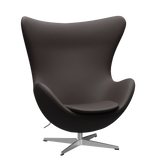 3316 Ægget loungestol, stel i børstet aluminium af Arne Jacobsen - Haze læder - Dark Brown - Jacobsen Plus