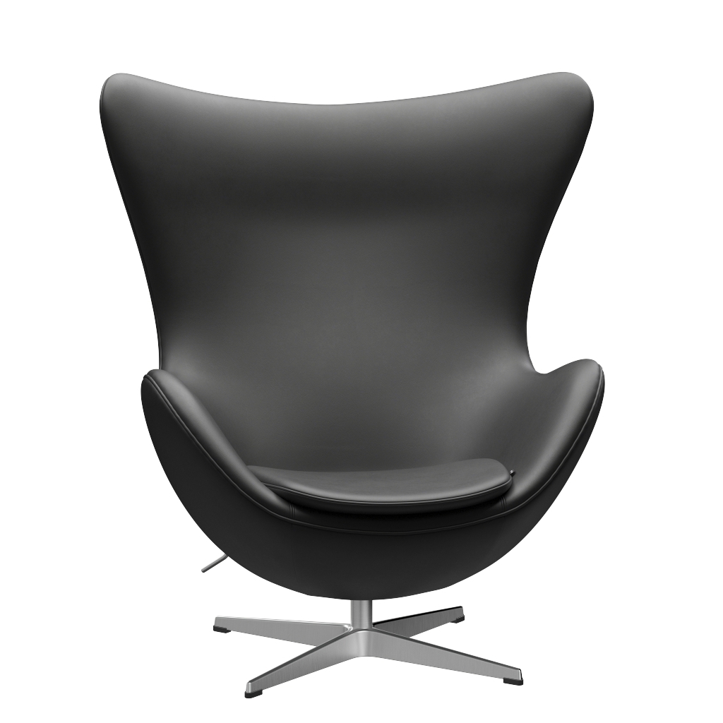 3316 Ægget loungestol, stel i børstet aluminium af Arne Jacobsen - Essential læder - Black - Jacobsen Plus
