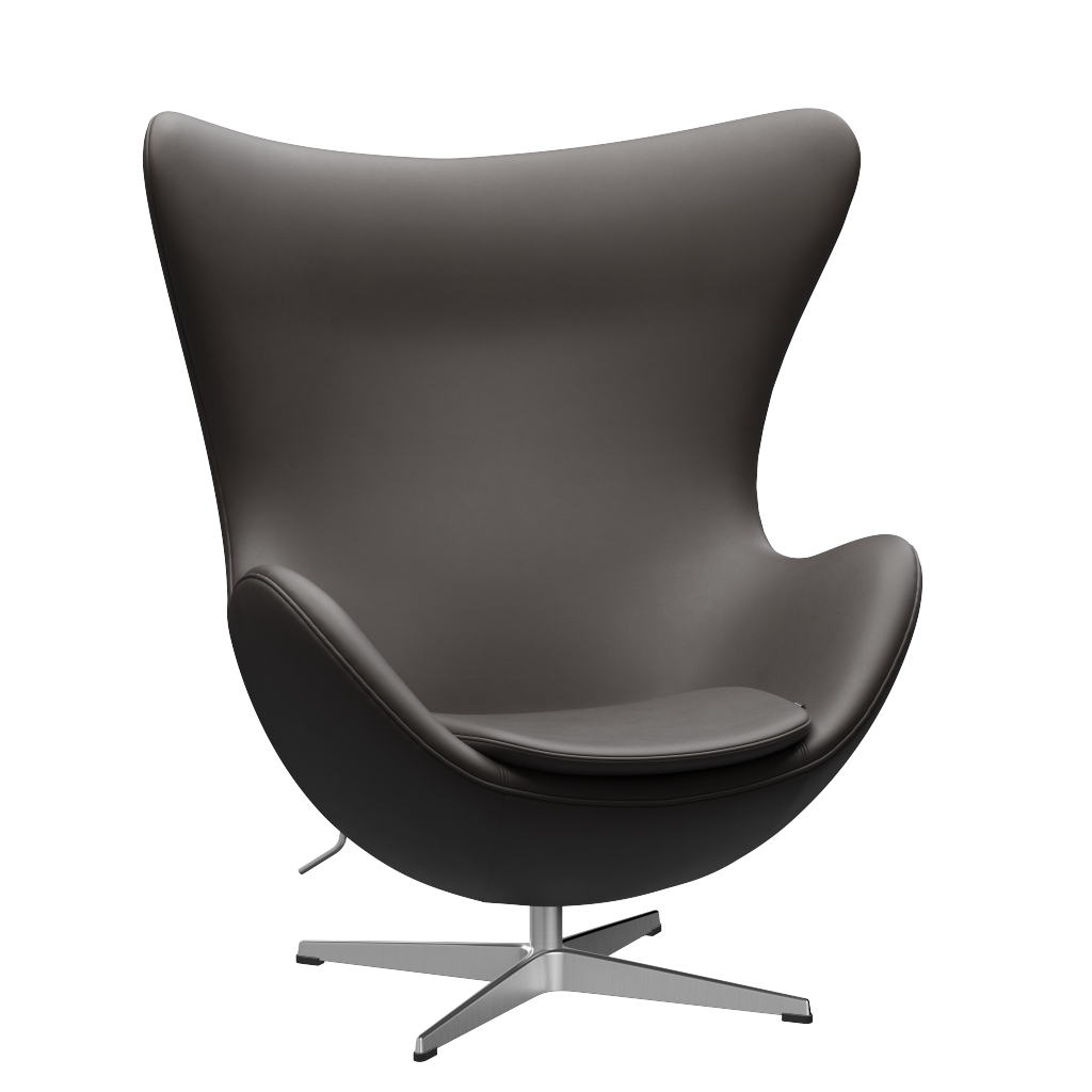 3316 Ægget loungestol, stel i børstet aluminium af Arne Jacobsen - Essential læder - Dark Brown - Jacobsen Plus