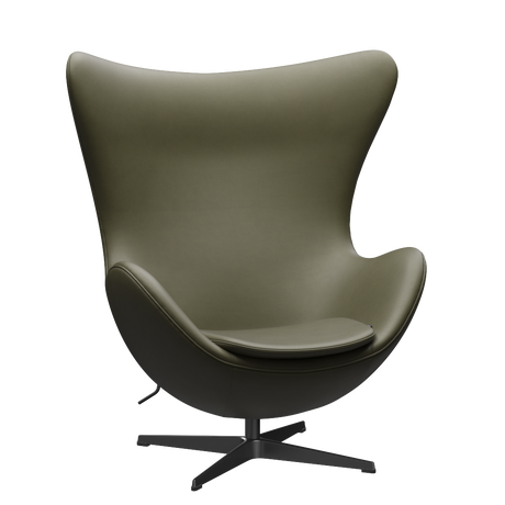 3316 Ægget loungestol, stel i sort af Arne Jacobsen - Essential læder - Moss Green - Jacobsen Plus