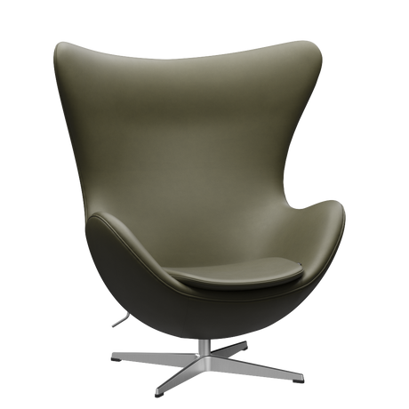 3316 Ægget loungestol, stel i børstet aluminium af Arne Jacobsen - Essential læder - Moss Green - Jacobsen Plus