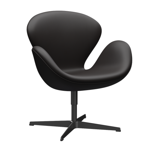3320 Svanen loungestol, stel i sort af Arne Jacobsen - Aura læder - Black Brown - Jacobsen Plus