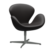 3320 Svanen loungestol, stel i silver grey af Arne Jacobsen - Aura læder - Black Brown - Jacobsen Plus