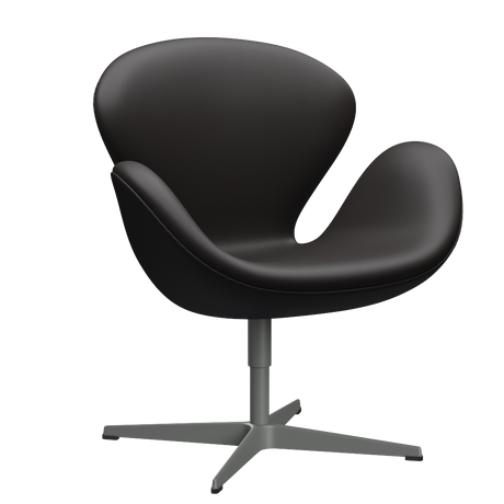 3320 Svanen loungestol, stel i silver grey af Arne Jacobsen - Aura læder - Black Brown - Jacobsen Plus