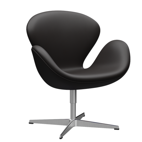 3320 Svanen loungestol, stel i børstet aluminium af Arne Jacobsen - Aura læder - Black Brown - Jacobsen Plus
