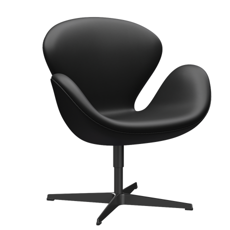 3320 Svanen loungestol, stel i sort af Arne Jacobsen - Aura læder - Black Brown - Jacobsen Plus