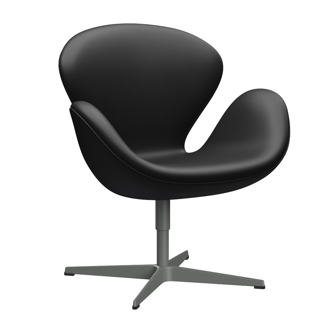 3320 Svanen loungestol, stel i silver grey af Arne Jacobsen - Aura læder - Black - Jacobsen Plus