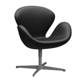 3320 Svanen loungestol, stel i silver grey af Arne Jacobsen - Aura læder - Black - Jacobsen Plus