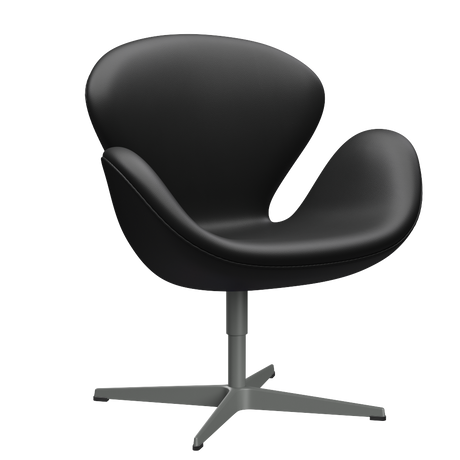 3320 Svanen loungestol, stel i silver grey af Arne Jacobsen - Aura læder - Black Brown - Jacobsen Plus