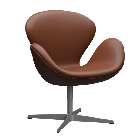 3320 Svanen loungestol, stel i silver grey af Arne Jacobsen - Aura læder - Black Brown - Jacobsen Plus