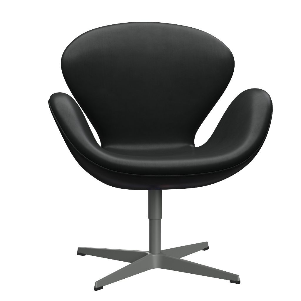 3320 Svanen loungestol, stel i silver grey af Arne Jacobsen - Grace læder - Black - Jacobsen Plus