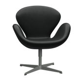 3320 Svanen loungestol, stel i silver grey af Arne Jacobsen - Grace læder - Black - Jacobsen Plus