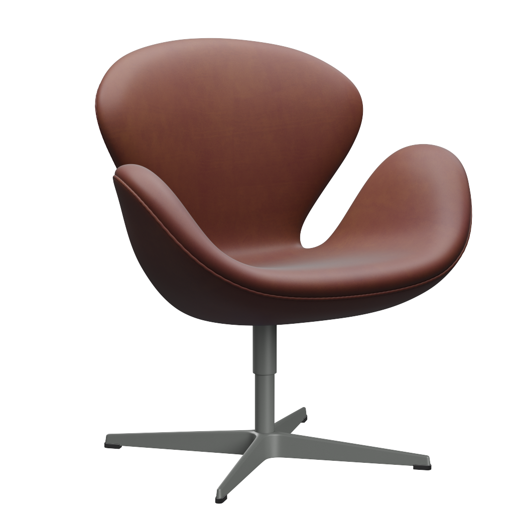 3320 Svanen loungestol, stel i silver grey af Arne Jacobsen - Grace læder - Chestnut - Jacobsen Plus
