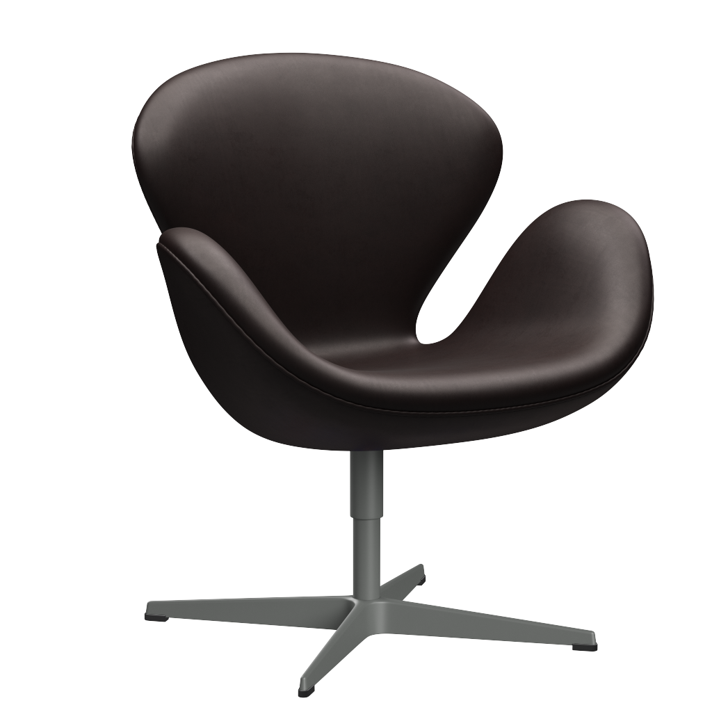 3320 Svanen loungestol, stel i silver grey af Arne Jacobsen - Grace læder - Dark Brown - Jacobsen Plus