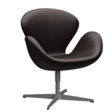 3320 Svanen loungestol, stel i silver grey af Arne Jacobsen - Grace læder - Dark Brown - Jacobsen Plus