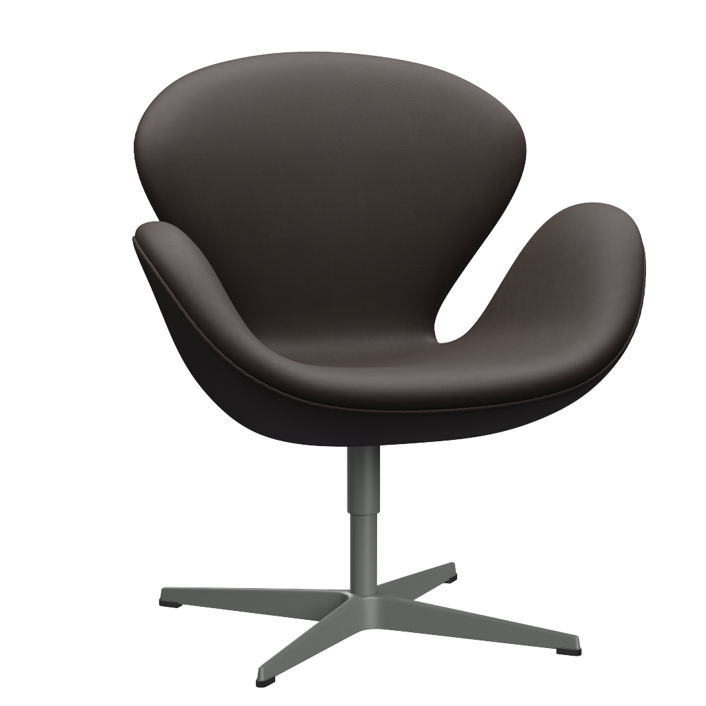 3320 Svanen loungestol, stel i silver grey af Arne Jacobsen - Haze læder - Dark Brown - Jacobsen Plus