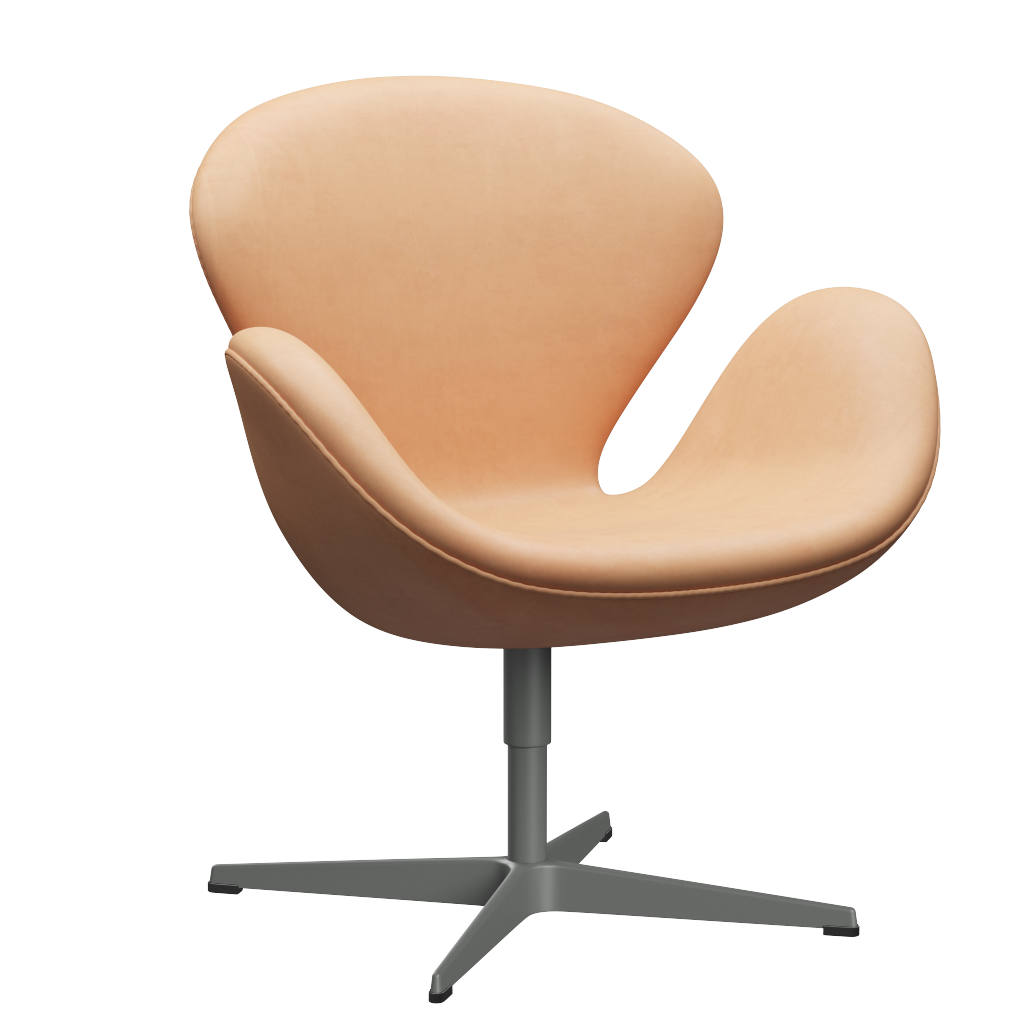 3320 Svanen loungestol, stel i silver grey af Arne Jacobsen - Natural læder - Jacobsen Plus
