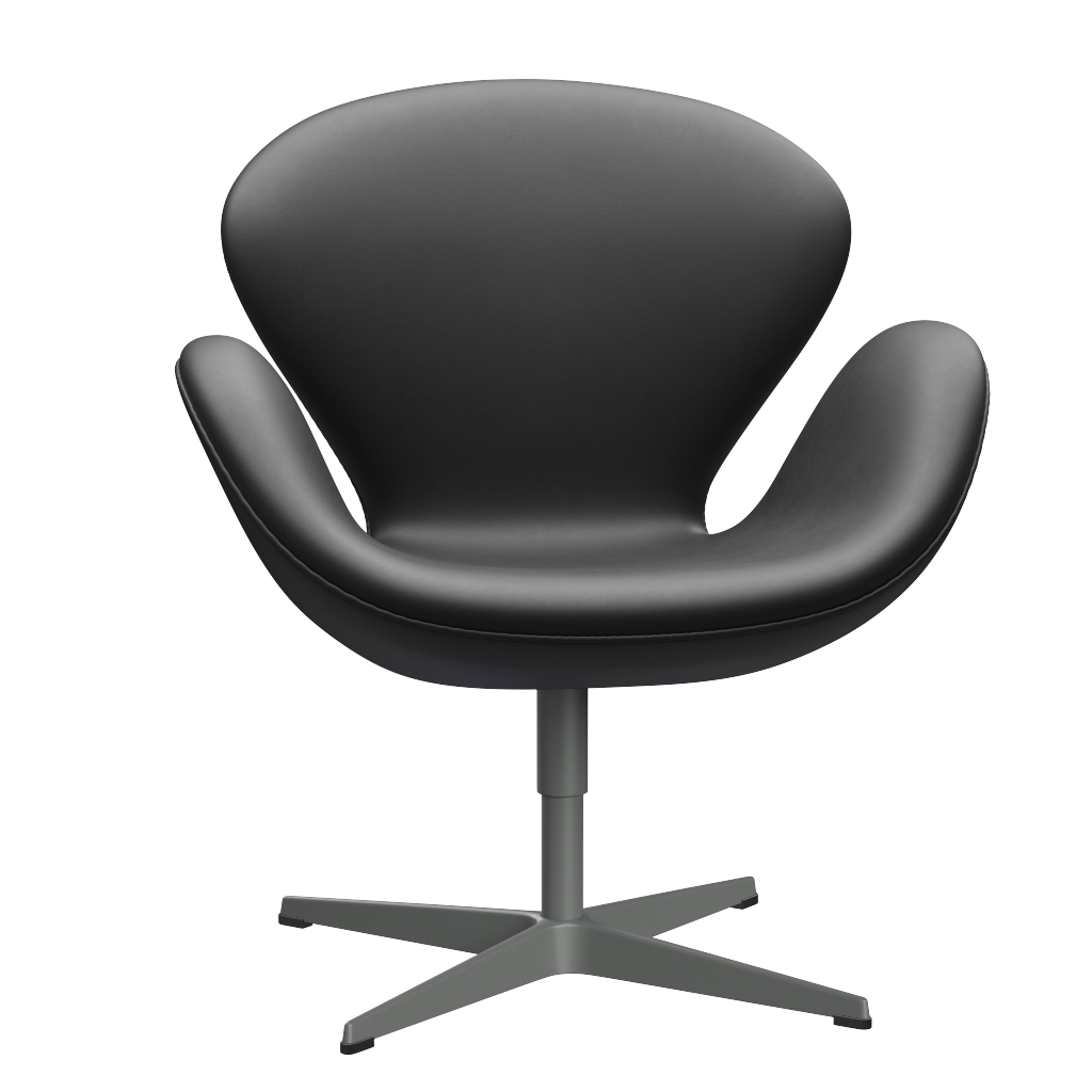 3320 Svanen loungestol, stel i silver grey af Arne Jacobsen - Essential læder - Black - Jacobsen Plus