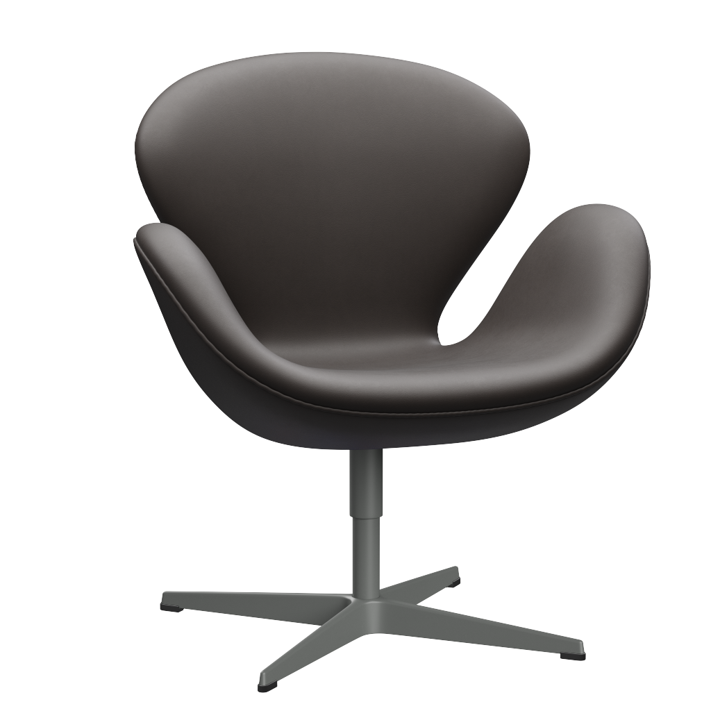 3320 Svanen loungestol, stel i silver grey af Arne Jacobsen - Essential læder - Dark Brown - Jacobsen Plus