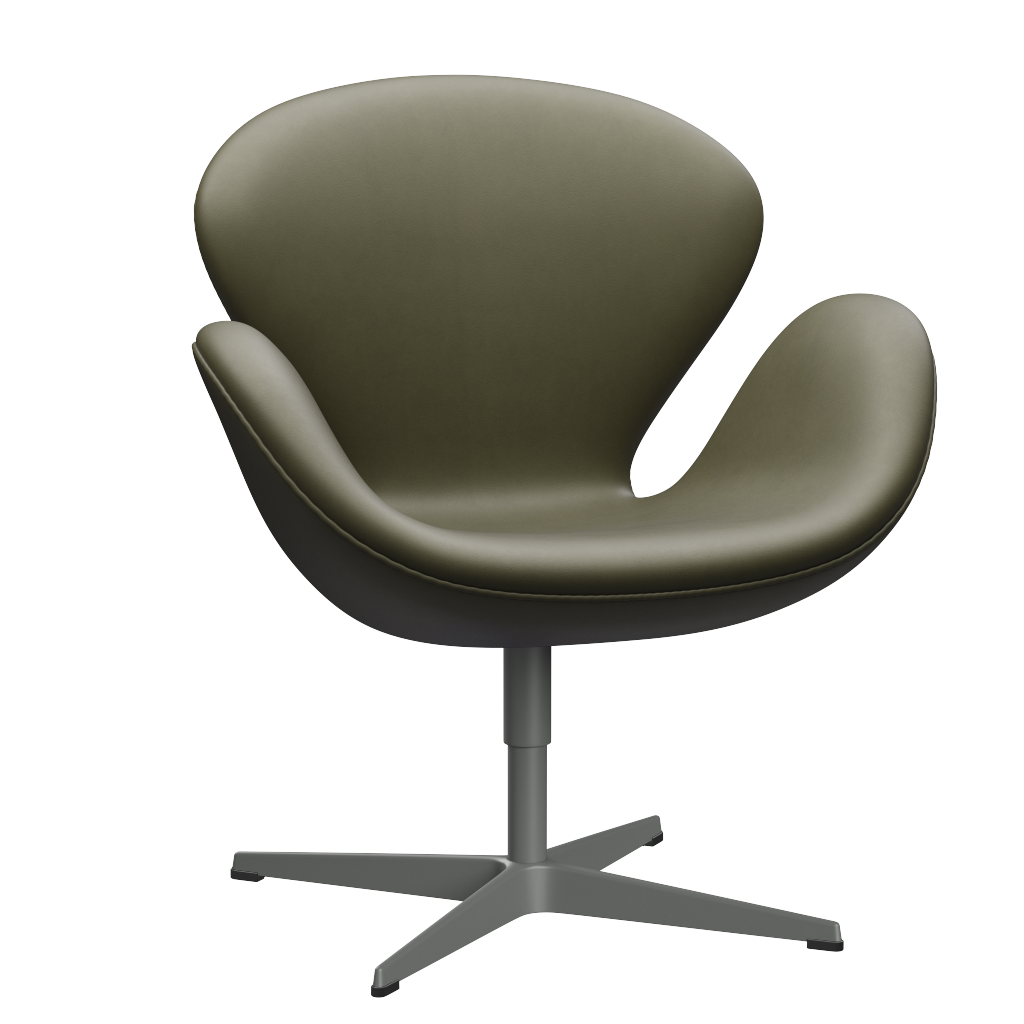 3320 Svanen loungestol, stel i silver grey af Arne Jacobsen - Essential læder - Moss Green - Jacobsen Plus