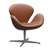 3320 Svanen loungestol, stel i silver grey af Arne Jacobsen - Essential læder - Walnut - Jacobsen Plus