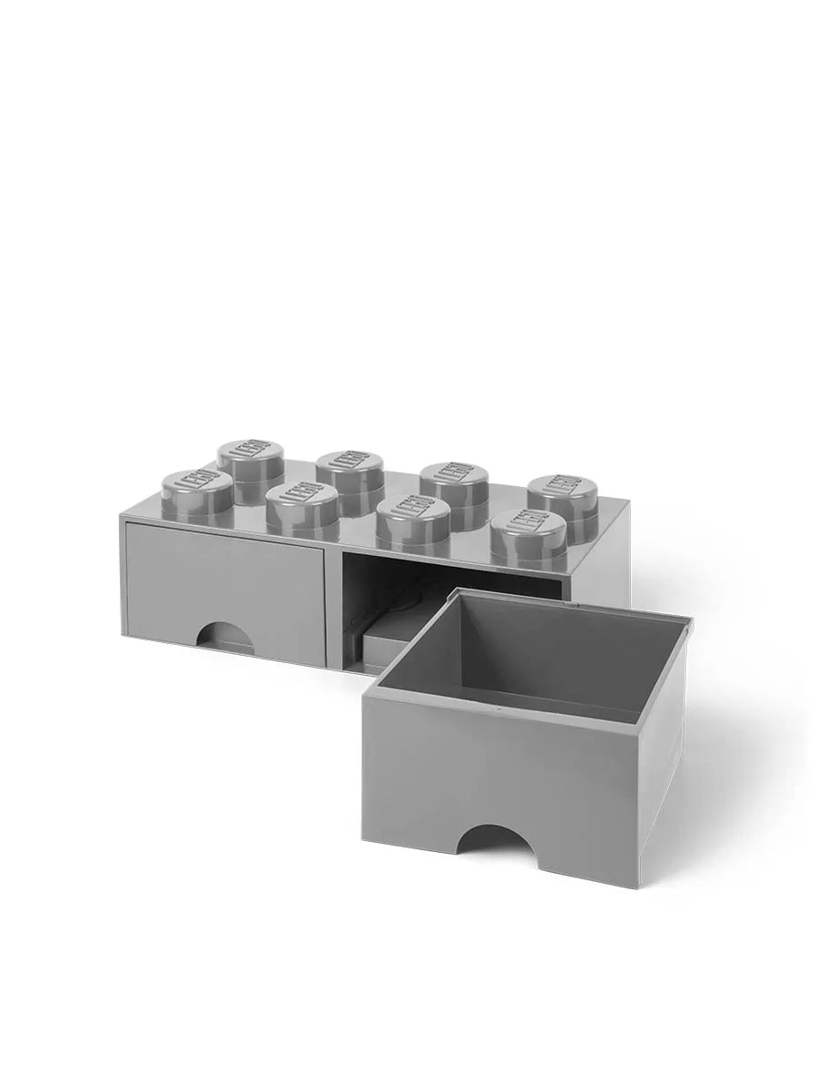 LEGO kasse 2x4 med 2 skuffer, medium stone grey fra Room Copenhagen