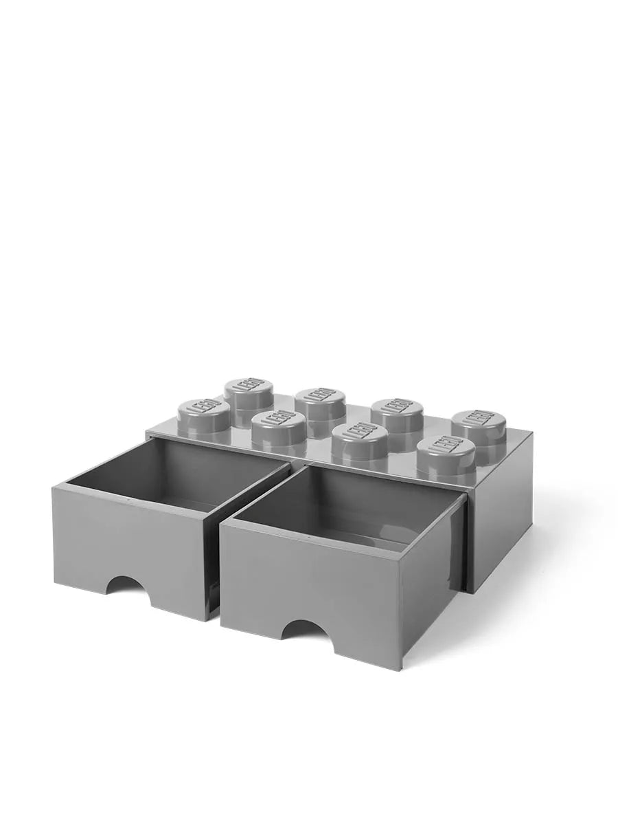 LEGO kasse 2x4 med 2 skuffer, medium stone grey fra Room Copenhagen