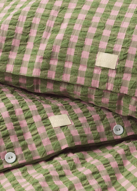 Bæk & Bølge Sengetøj, grøn/soft pink fra Juna - 200 x 220 cm, inkl. 2 x pudebetræk - Jacobsen Plus